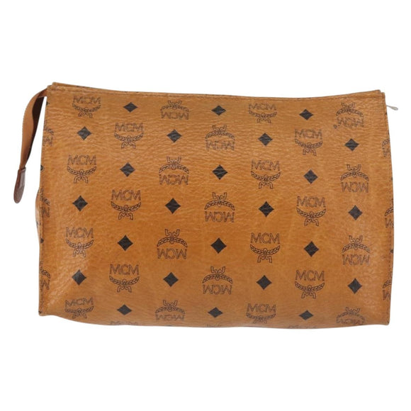 MCM Logogram Vicetos Clutch Bag PVC Leather Brown Gold Auth am9102