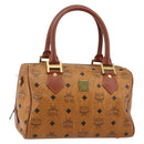 MCM Logogram Vicetos Hand Bag PVC Leather Brown Gold Auth am9103-1
