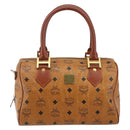 MCM Logogram Vicetos Hand Bag PVC Leather Brown Gold Auth am9103-13