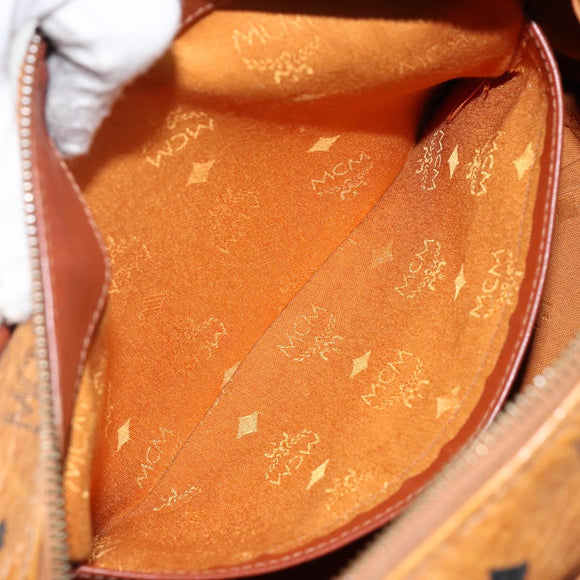 MCM Logogram Vicetos Hand Bag PVC Leather Brown Gold Auth am9103