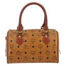 MCM Logogram Vicetos Hand Bag PVC Leather Brown Gold Auth am9103-2