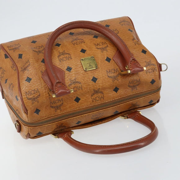 MCM Logogram Vicetos Hand Bag PVC Leather Brown Gold Auth am9103