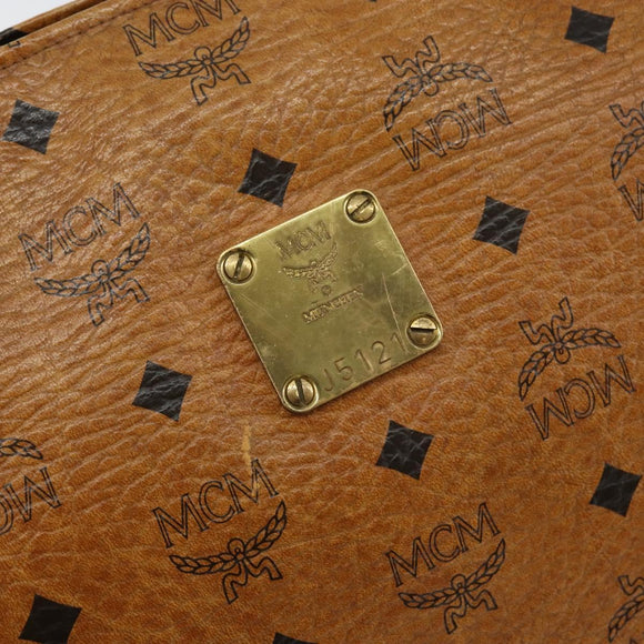 MCM Logogram Vicetos Clutch Tas PVC Leer Bruin Goud Auth am9104