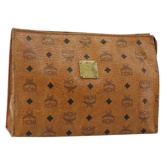 MCM Logogram Vicetos Clutch Tas PVC Leer Bruin Goud Auth am9104