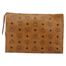 MCM Logogram Vicetos Clutch Bag PVC Leather Brown Gold Auth am9104-3