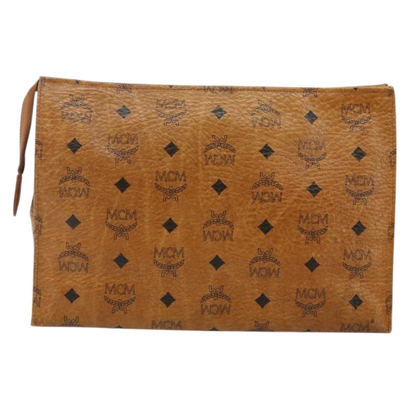 MCM Logogram Vicetos Clutch Tas PVC Leer Bruin Goud Auth am9104