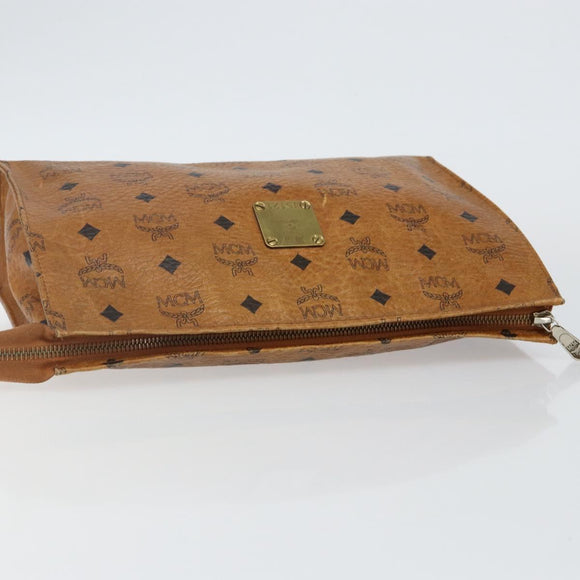 MCM Logogram Vicetos Clutch Bag PVC Leather Brown Gold Auth am9104