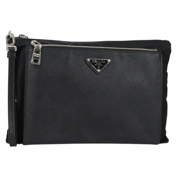 PRADA Clutch Bag Saffiano Nylon Black Silver Auth am9108V