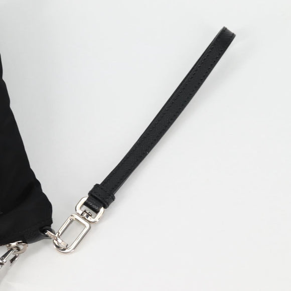 PRADA Clutch Bag Saffiano Nylon Zwart Zilver Auth am9108V