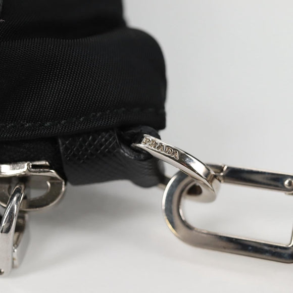 PRADA Clutch Bag Saffiano Nylon Black Silver Auth am9108V