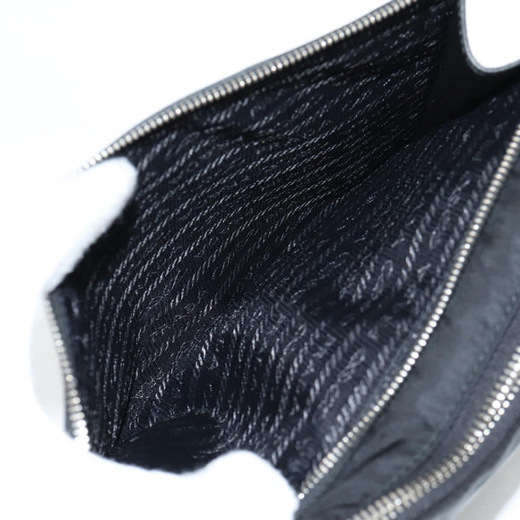 PRADA Clutch Bag Saffiano Nylon Zwart Zilver Auth am9108V