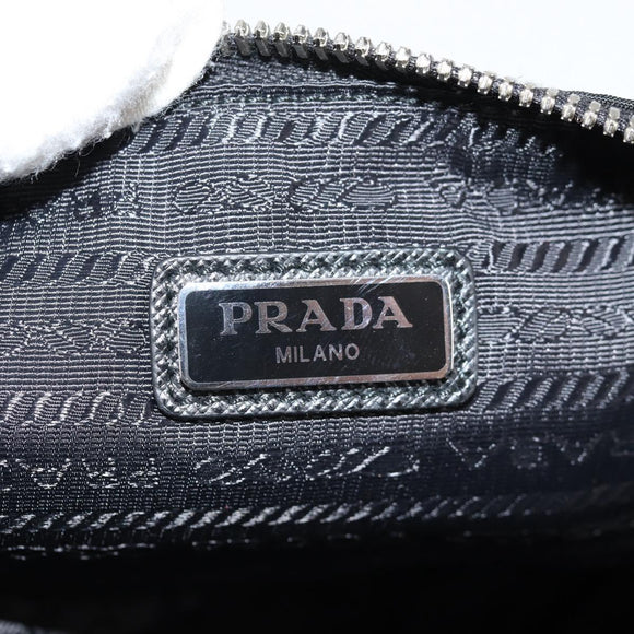 PRADA Clutch Bag Saffiano Nylon Zwart Zilver Auth am9108V