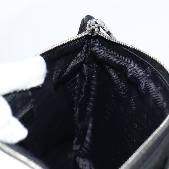 PRADA Clutch Bag Saffiano Nylon Zwart Zilver Auth am9108V