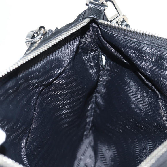 PRADA Clutch Bag Saffiano Nylon Zwart Zilver Auth am9108V