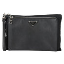 PRADA Clutch Bag Saffiano Nylon Zwart Zilver Auth am9108V-13