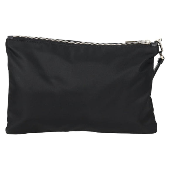 PRADA Clutch Bag Saffiano Nylon Zwart Zilver Auth am9108V