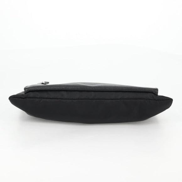 PRADA Clutch Bag Saffiano Nylon Zwart Zilver Auth am9108V