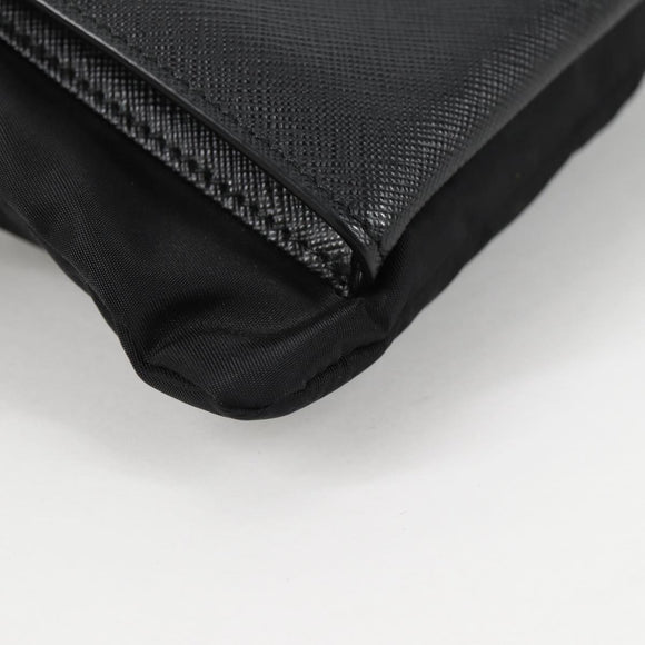 PRADA Clutch Bag Saffiano Nylon Black Silver Auth am9108V