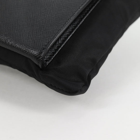PRADA Clutch Bag Saffiano Nylon Zwart Zilver Auth am9108V