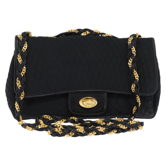 BALLY Chain Shoulder Bag Nylon Black Gold Auth am9111