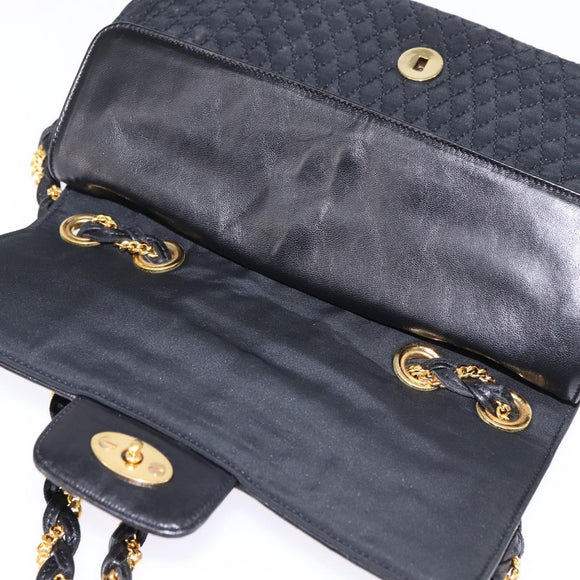 BALLY Chain Shoulder Bag Nylon Black Gold Auth am9111