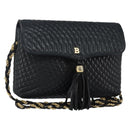 BALLY Chain Shoulder Bag Leather Black Gold Auth am9112-1