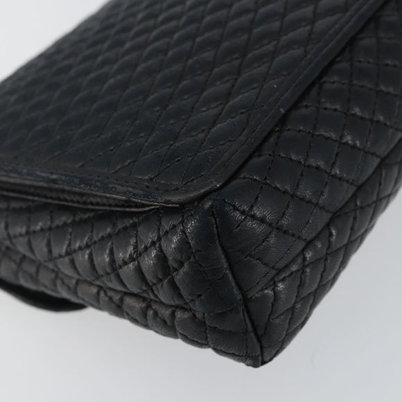 BALLY Chain Shoulder Bag Leather Black Gold Auth am9112