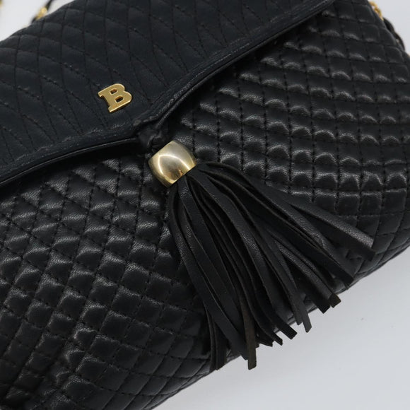 BALLY Chain Shoulder Bag Leather Black Gold Auth am9112