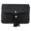 BALLY Chain Shoulder Bag Leather Black Gold Auth am9112-13