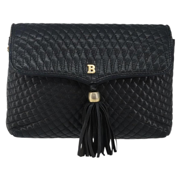 BALLY Chain Shoulder Bag Leather Black Gold Auth am9112