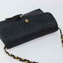 BALLY Chain Shoulder Bag Leather Black Gold Auth am9112-6