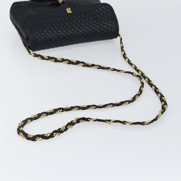 BALLY Chain Shoulder Bag Leather Black Gold Auth am9112