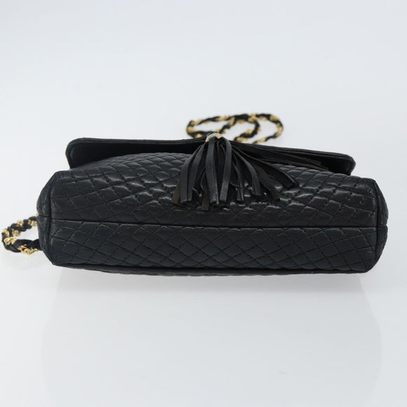 BALLY Chain Shoulder Bag Leather Black Gold Auth am9112