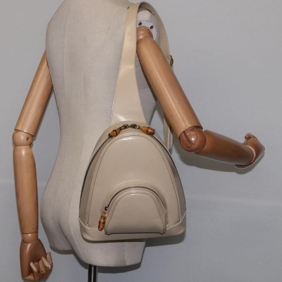 GUCCI Bamboo Body Bag Patent leather Beige Gold 007 2113 0127 Auth am9114