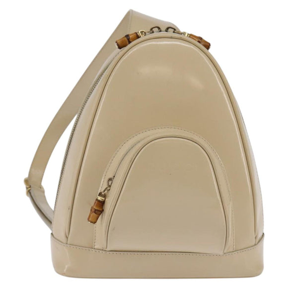 GUCCI Bamboo Body Bag Patent leather Beige Gold 007 2113 0127 Auth am9114