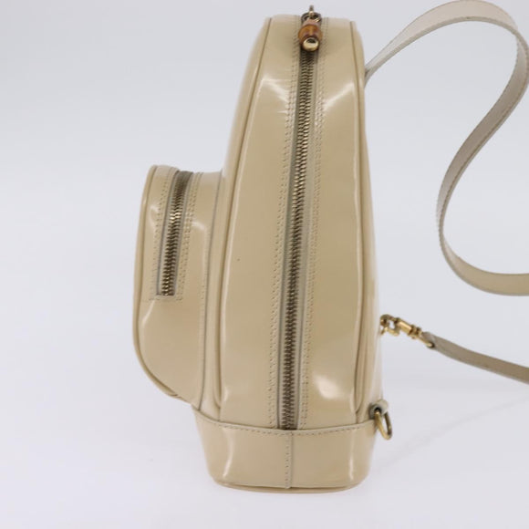 GUCCI Bamboo Body Bag Patent leather Beige Gold 007 2113 0127 Auth am9114
