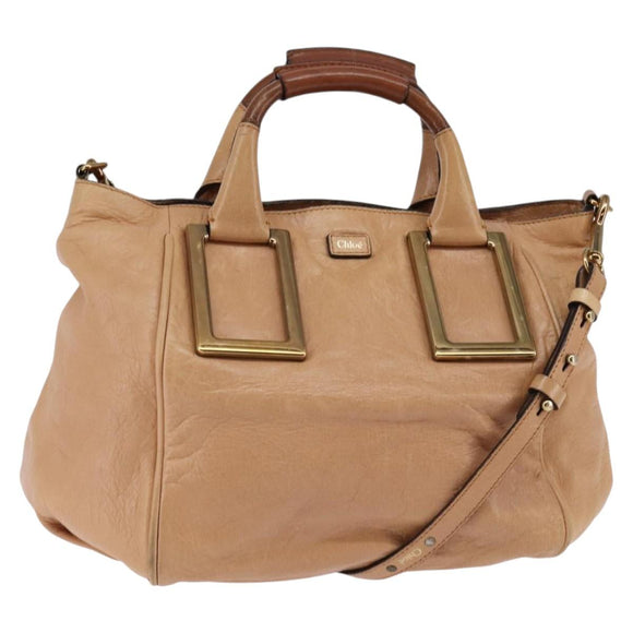 Chloe Etel Handtasche Leder 2-Wege Beige Gold Auth am9116