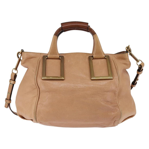 Chloe Etel Hand Bag Leather 2way Beige Gold Auth am9116