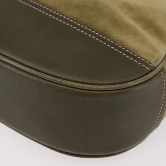 Coach Shoulder Bag Suede Leather Khaki Silver Auth am9145