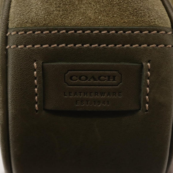 Coach Shoulder Bag Suede Leather Khaki Silver Auth am9145