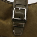 Coach Shoulder Bag Suede Leather Khaki Silver Auth am9145-18