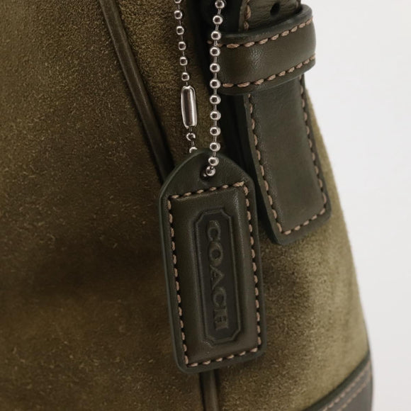 Coach Shoulder Bag Suede Leather Khaki Silver Auth am9145