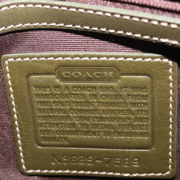 Coach Shoulder Bag Suede Leather Khaki Silver Auth am9145