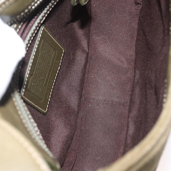 Coach Shoulder Bag Suede Leather Khaki Silver Auth am9145