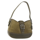Coach Shoulder Bag Suede Leather Khaki Silver Auth am9145-1