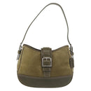 Coach Shoulder Bag Suede Leather Khaki Silver Auth am9145-13