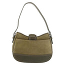 Coach Shoulder Bag Suede Leather Khaki Silver Auth am9145-2