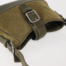 Coach Shoulder Bag Suede Leather Khaki Silver Auth am9145-6