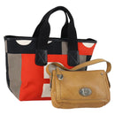 BALLY Hand Bag Canvas Leather 2Set Beige White Auth am9153-1