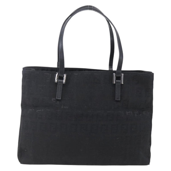 FENDI Zucchino Canvas Hand Bag Black Silver Auth am9157